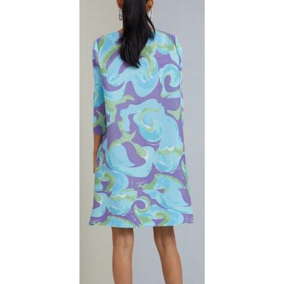 Scarlet Sage Shelly Marbled Dress Blue Purple Green Polyester Pleated 0/S Artsy - Picture 2 of 14